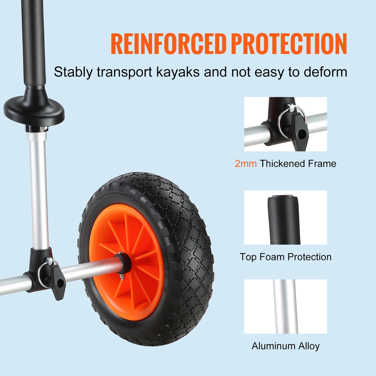 SucceBuy 280lbs Kayak Trailer Cart Detachable Canoe Trolley Cart with 10'' Solid Tires & Adjustable Width for Boat Accessories