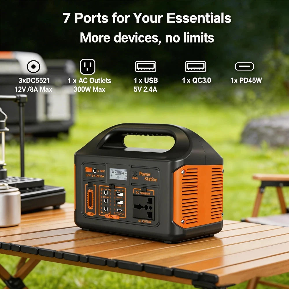 Gaiaray 300W 500W Portable Solar Generator 110V 460.8Wh LiFePO4 Battery Power Station UPS Backup Power Bank LED Light for Home Camping Outdoor Emergency Power