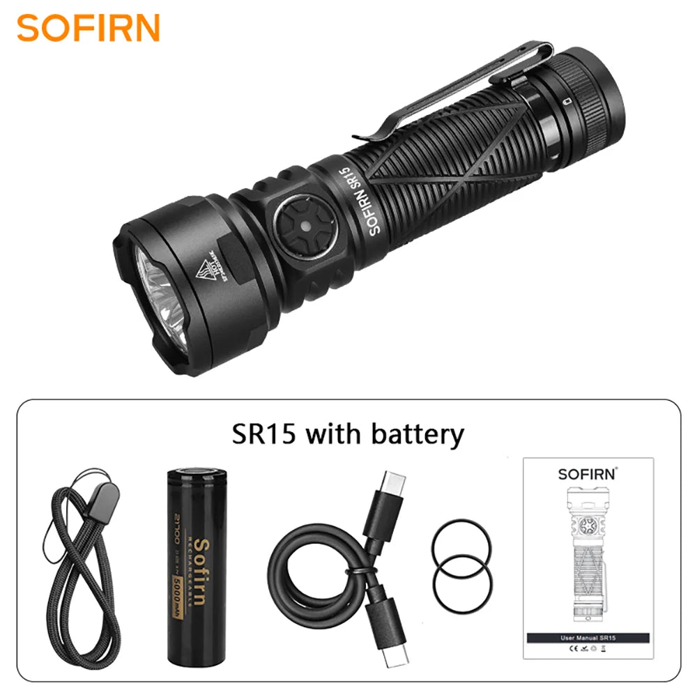 Sofirn SR15 4500LM Flashlight SFT25R Powerful LED Light 21700 USB C Rechargeable Discharge Torch
