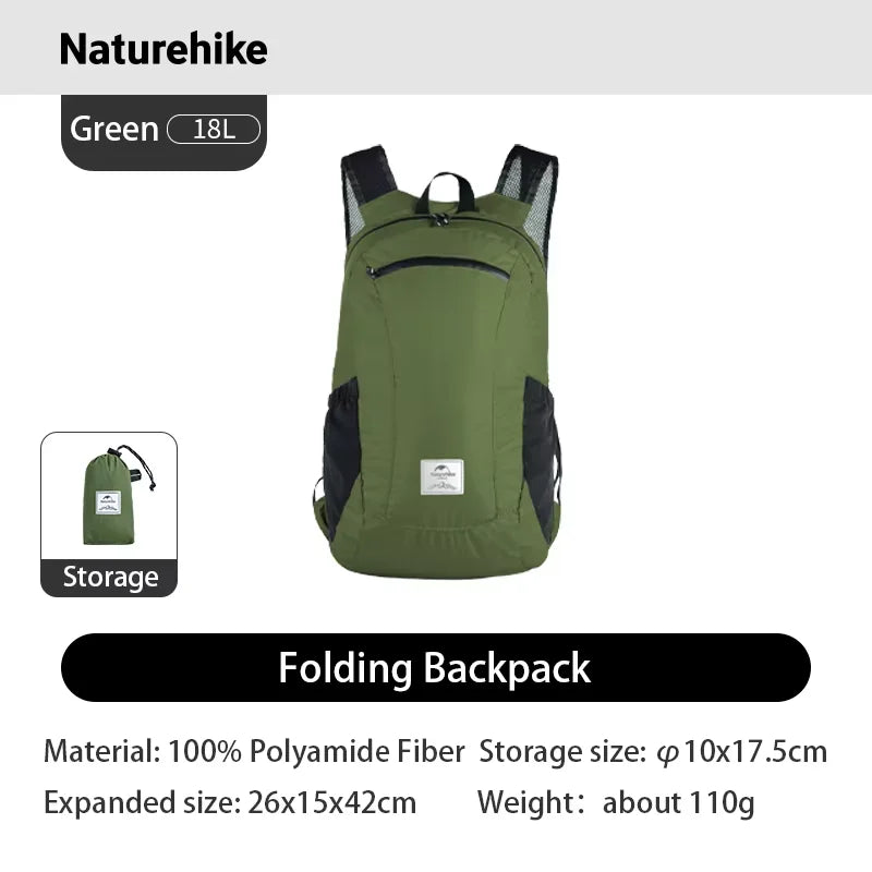 Naturehike 18L Silicone Folding Backpack Lightweight Portable Waterproof Bag Women Man Bag Outdoor Hiking Shoulder Skin Bags