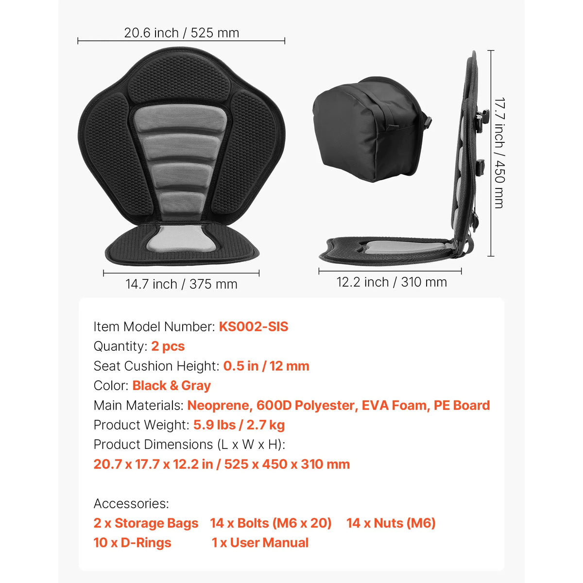 SucceBuy Kayak Seat Universal Paddle Board Seat with Back Support Sit-on-Top Padded Cushion with Bag & Adjustable Straps for SUP