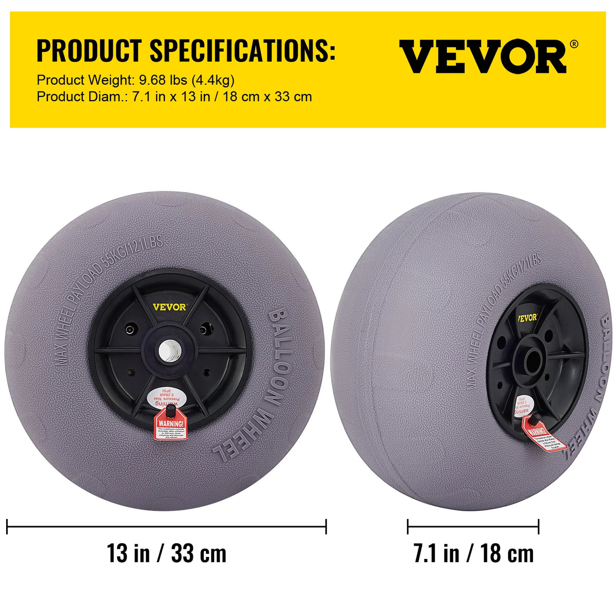 SucceBuy Beach Balloon Wheels 13" Replacement Sand Tires TPU Cart Tires for Kayak Dolly Canoe and Buggy w/ Free Air Pump 2-Pack