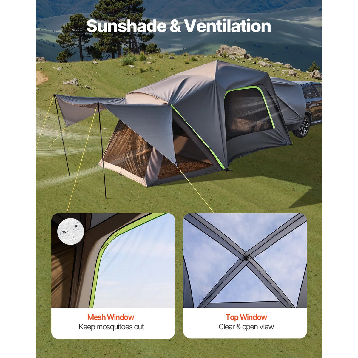SucceBuy SUV Tent for Camping Waterproof PU2000mm Spacious Double Layer Design SUV Camping Tent with Shade Awning , Mesh Windows