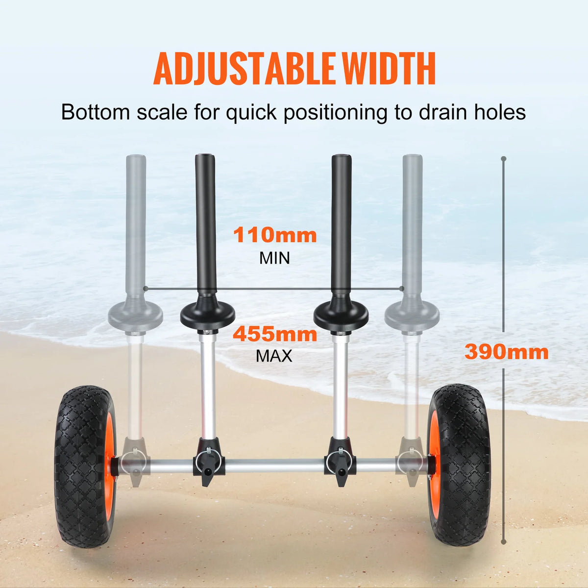 SucceBuy 280lbs Kayak Trailer Cart Detachable Canoe Trolley Cart with 10'' Solid Tires & Adjustable Width for Boat Accessories