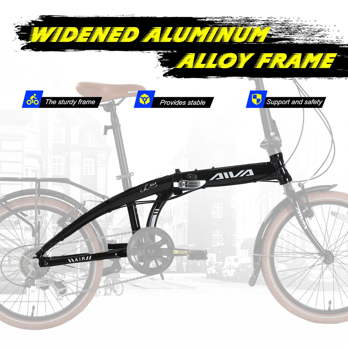 AIVA 20FD 20 Inch Folding Bike, 7 Speed City Bicycle for Teenagers and Adults, Lightweight Aluminum Frame, V-Brakes, Off-Road Tire