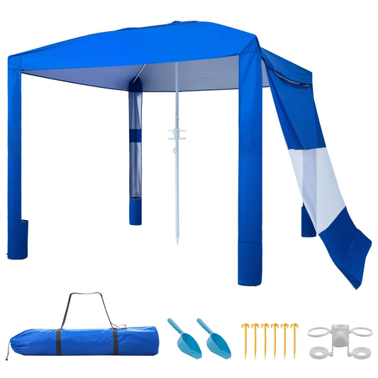 SucceBuy Beach Cabana 8 x 8 ft Adjustable Height Portable UPF 50+ Protection with Side Wall Sand Pockets for Family & Friends