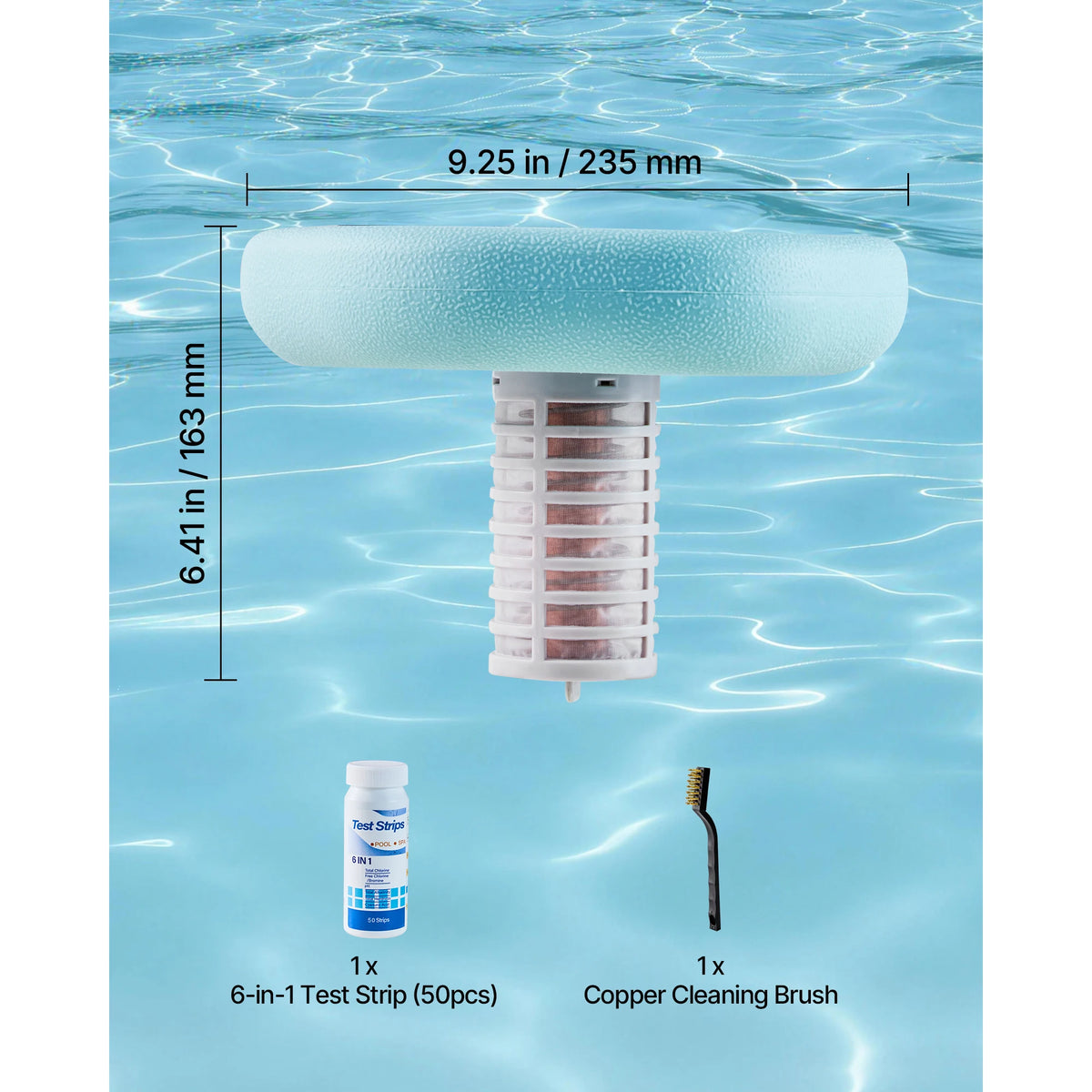 SucceBuy Solar Pool Ionizer Round Copper Floating Automatic Purifier Chlorine Free Water with Brush and Filter for Pools & Spas