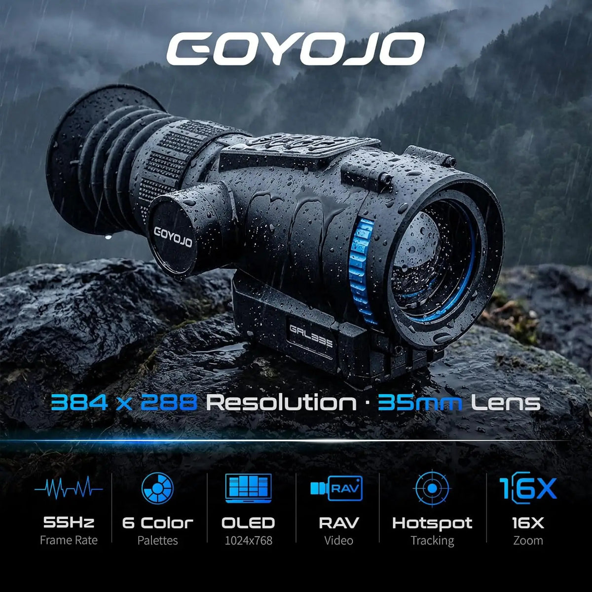 GOYOJO Thermal Scope 384x288 Thermal Imaging Sight with 1500-1800m Distance 12um 55Hz, 64GB Storage WiFi RAV Video GRL325/GRL335 for Outdoor Hunting