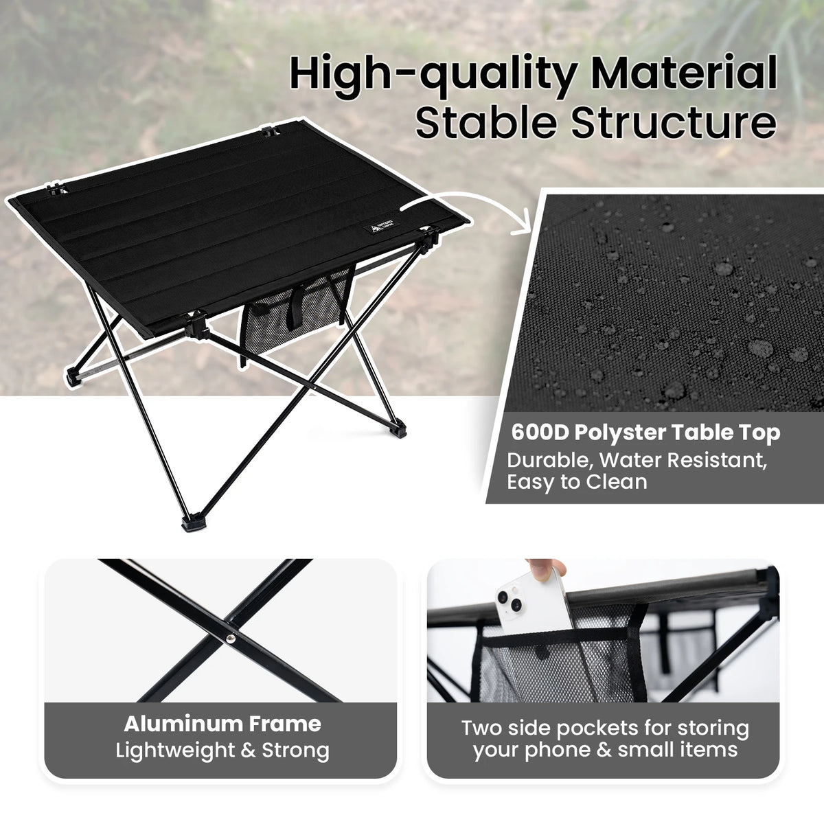 ONETIGRIS Foldable Camping Table, Lightweight Portable Table Sturdy & Quick Setup, Holds Up to 66 lbs, Perfect for Camping, Hiking, Backpacking, Picnic, Beach, Travel