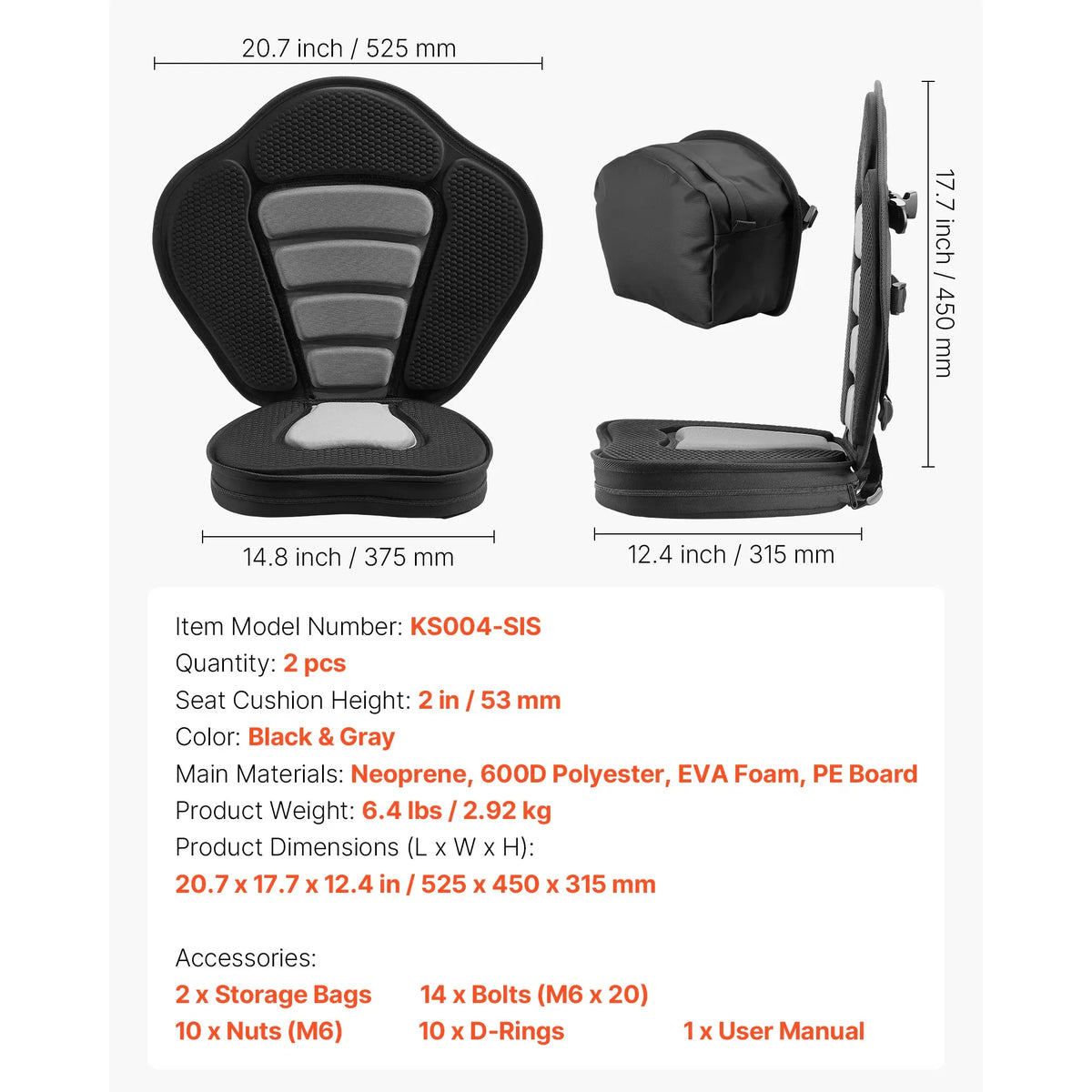 SucceBuy Kayak Seat Universal Paddle Board Seat with Back Support Sit-on-Top Padded Cushion with Bag & Adjustable Straps for SUP