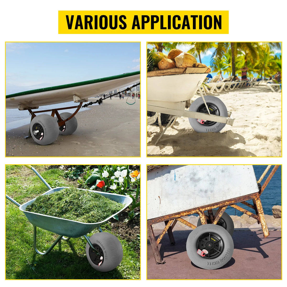 SucceBuy Beach Balloon Wheels 13" Replacement Sand Tires TPU Cart Tires for Kayak Dolly Canoe and Buggy w/ Free Air Pump 2-Pack