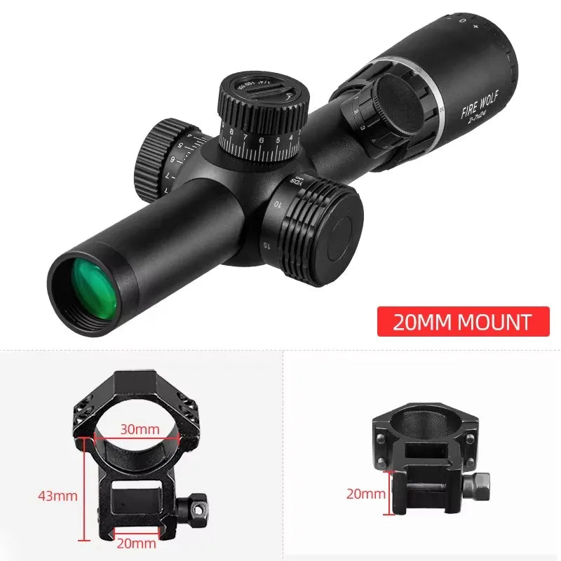 Fire Wolf 2-7X24 Tactical Scope Optical Scope Hunting 11mm 20mm Mounts Hunting Light Sight