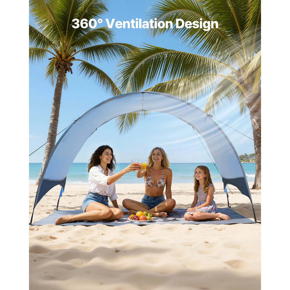 SucceBuy Beach Tent Sun Shelter for 3/4 Person UPF 50+ Protection Portable Sun Shade Canopy for Camping Fishing Outdoor Picnic