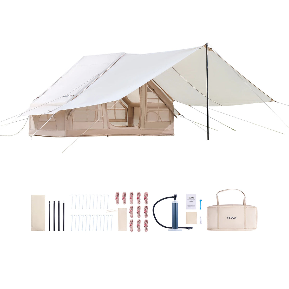 SucceBuy Inflatable Tents for Camp 3-5 Person Easy Setup Blow up Tent with Hand Pump 300D Oxford Tent with Doors & Mesh Windows