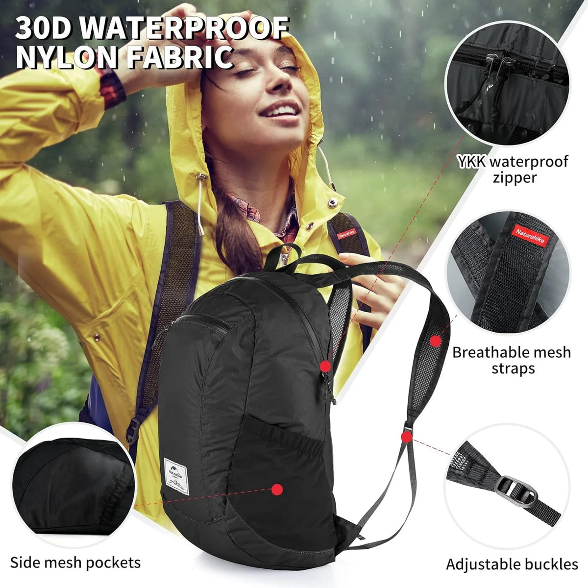 Naturehike 18L Silicone Folding Backpack Lightweight Portable Waterproof Bag Women Man Bag Outdoor Hiking Shoulder Skin Bags