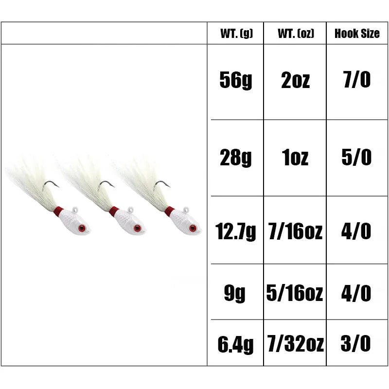 3pcs Bucktail Jig Heads Fishing Lures Saltwater Freshwater Fishing Jig Bass Pike Walleye Striper Bait