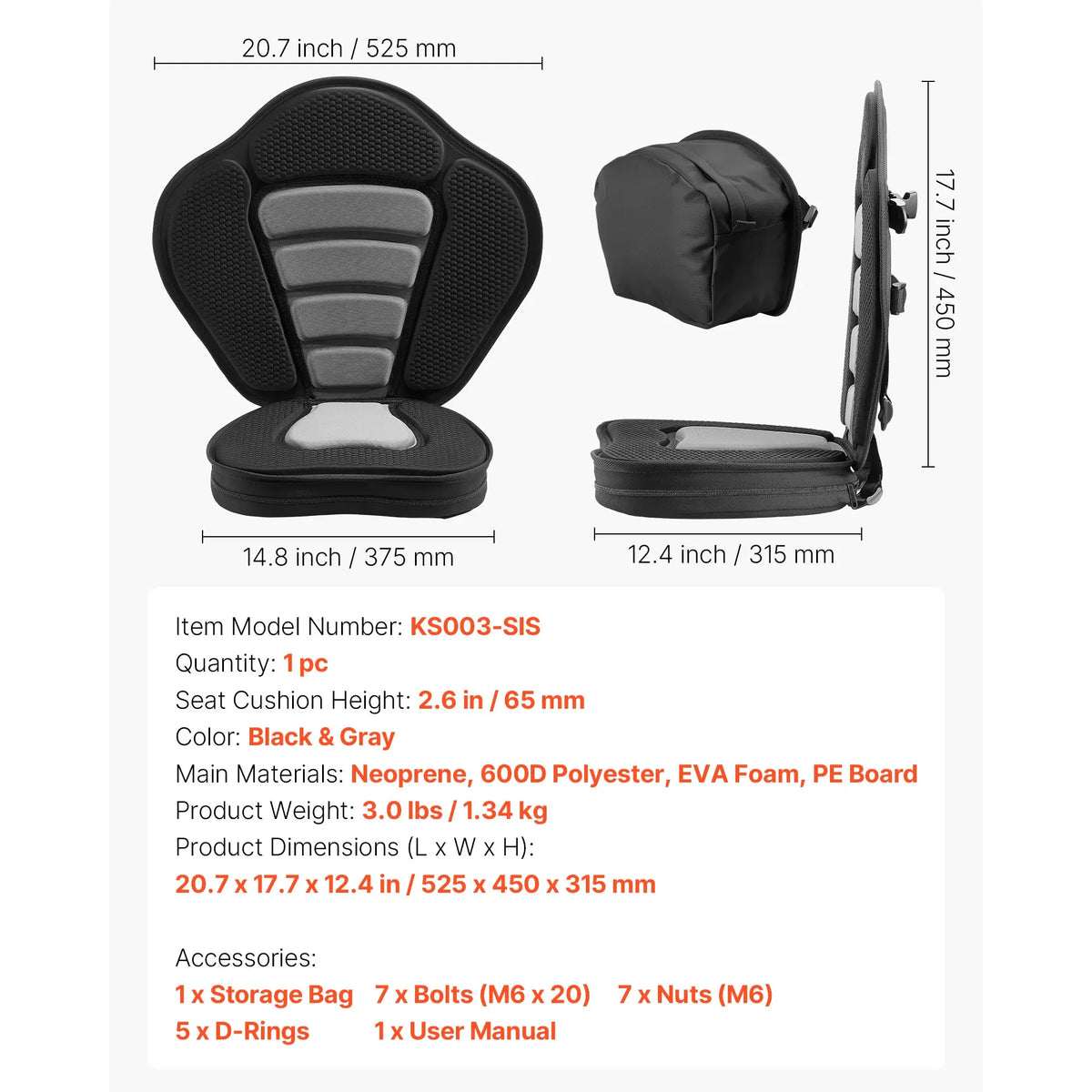 SucceBuy Kayak Seat Universal Paddle Board Seat with Back Support Sit-on-Top Padded Cushion with Bag & Adjustable Straps for SUP