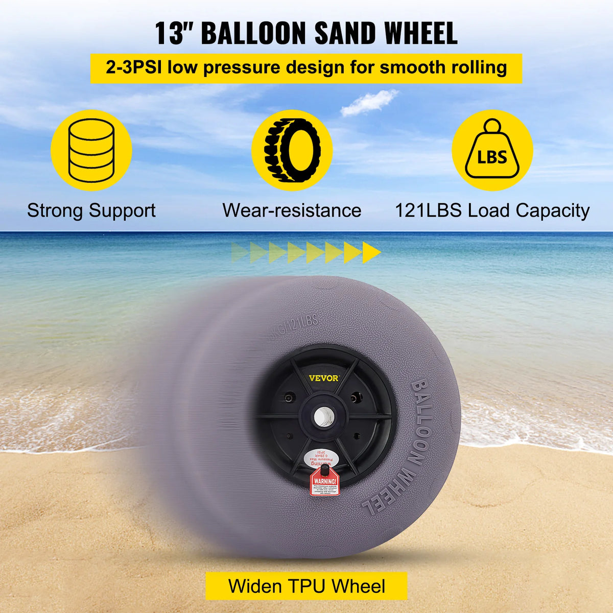 SucceBuy Beach Balloon Wheels 13" Replacement Sand Tires TPU Cart Tires for Kayak Dolly Canoe and Buggy w/ Free Air Pump 2-Pack