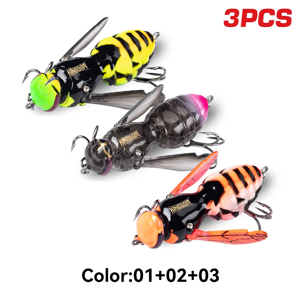Kingdom 3pcs Fishing Lures Artificial Bait 4.2g 40mm 6.6g 48mm Floating Insect Bionic Swimbaits Wobblers Hard Baits For Bass Pike Fishing
