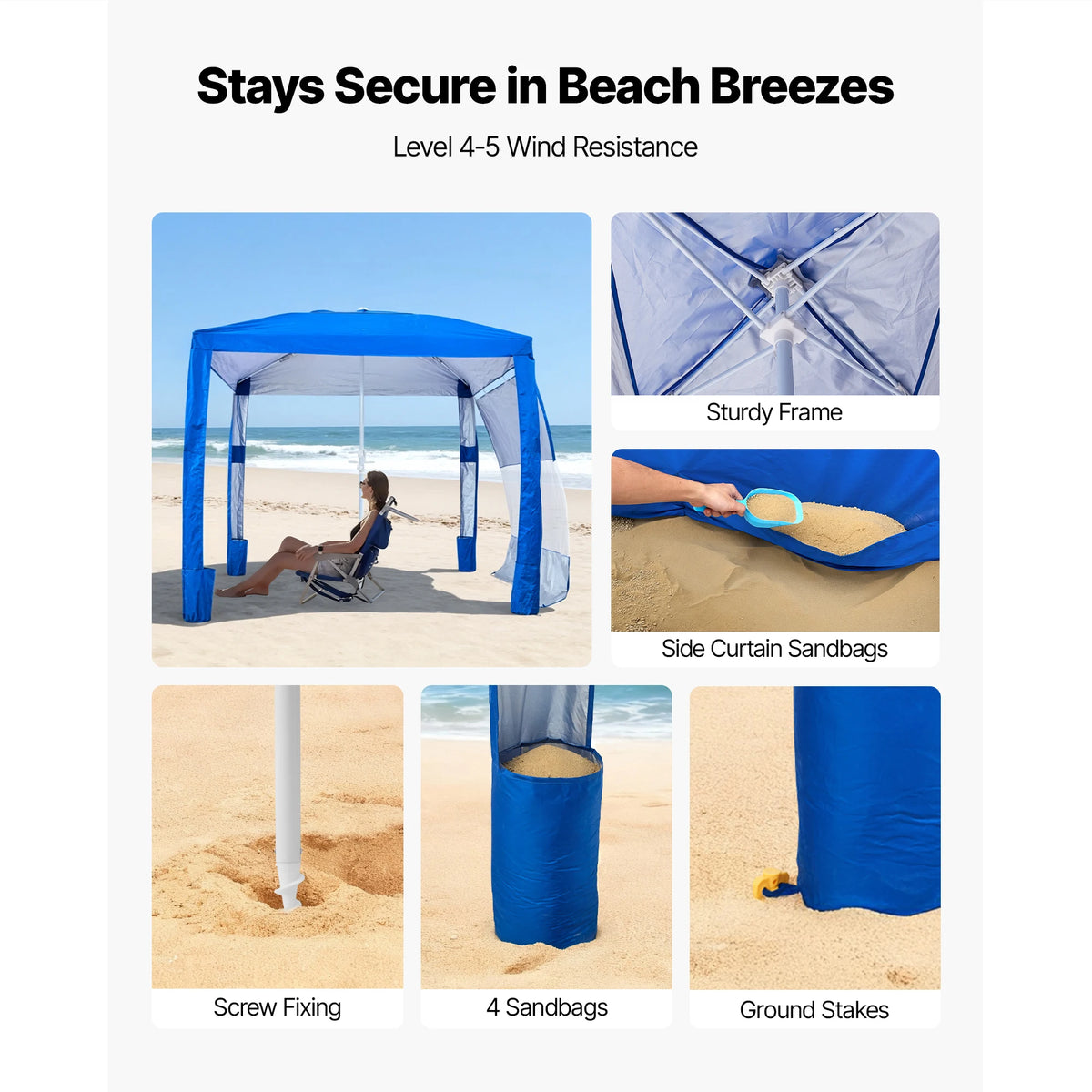 SucceBuy Beach Cabana 8 x 8 ft Adjustable Height Portable UPF 50+ Protection with Side Wall Sand Pockets for Family & Friends