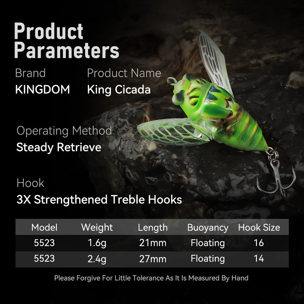 Kingdom 3pcs New Cicada Fishing Bait 27mm 2.4g Topwater Bionic Insect With Swings Artificial Hard Wobbers For Bass Trout Fishing