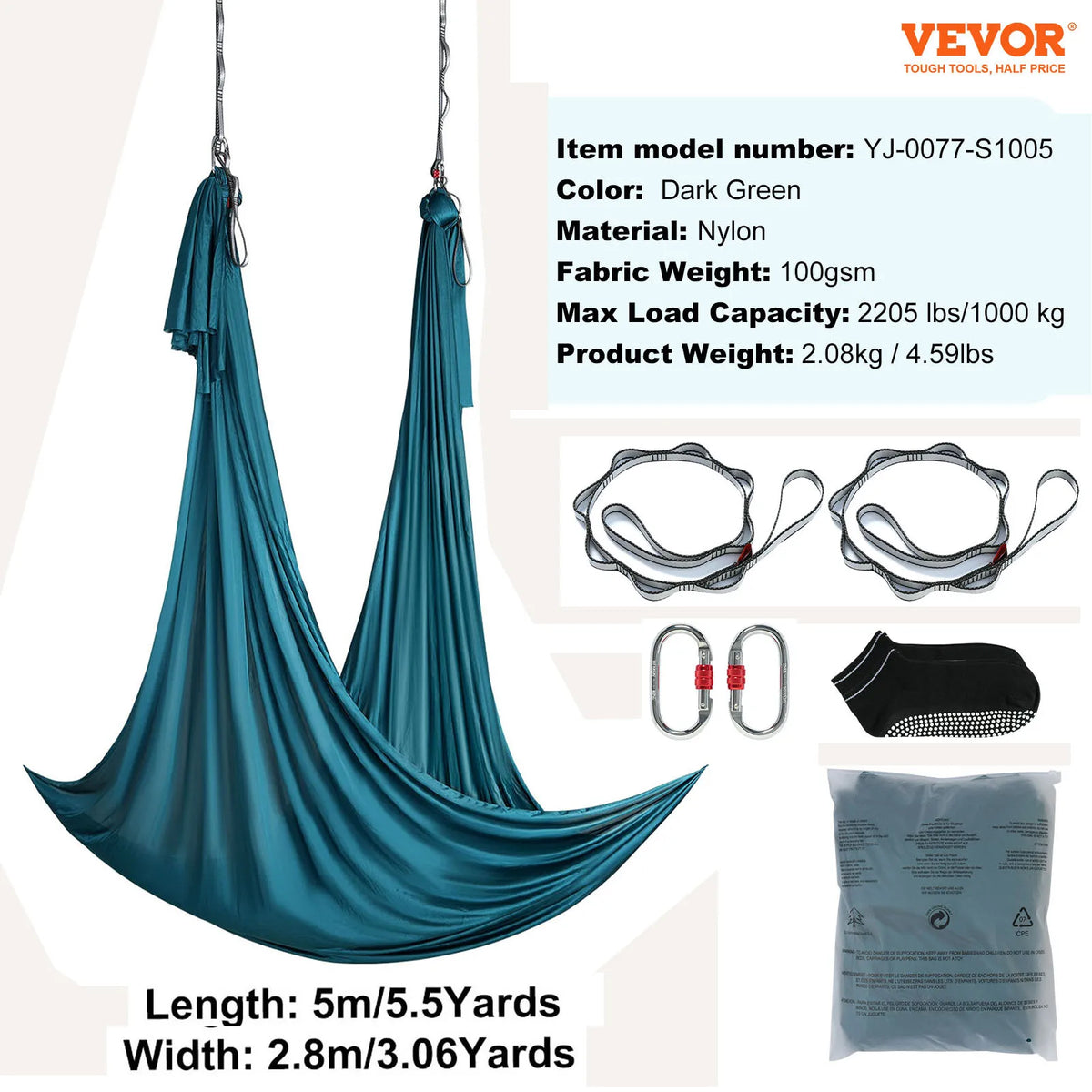 SucceBuy 5.5 Yards Aerial Yoga Hammock & Swing Nylon Fabric Full Rigging Hardware for Antigravity Yoga Fitness Bodybuilding