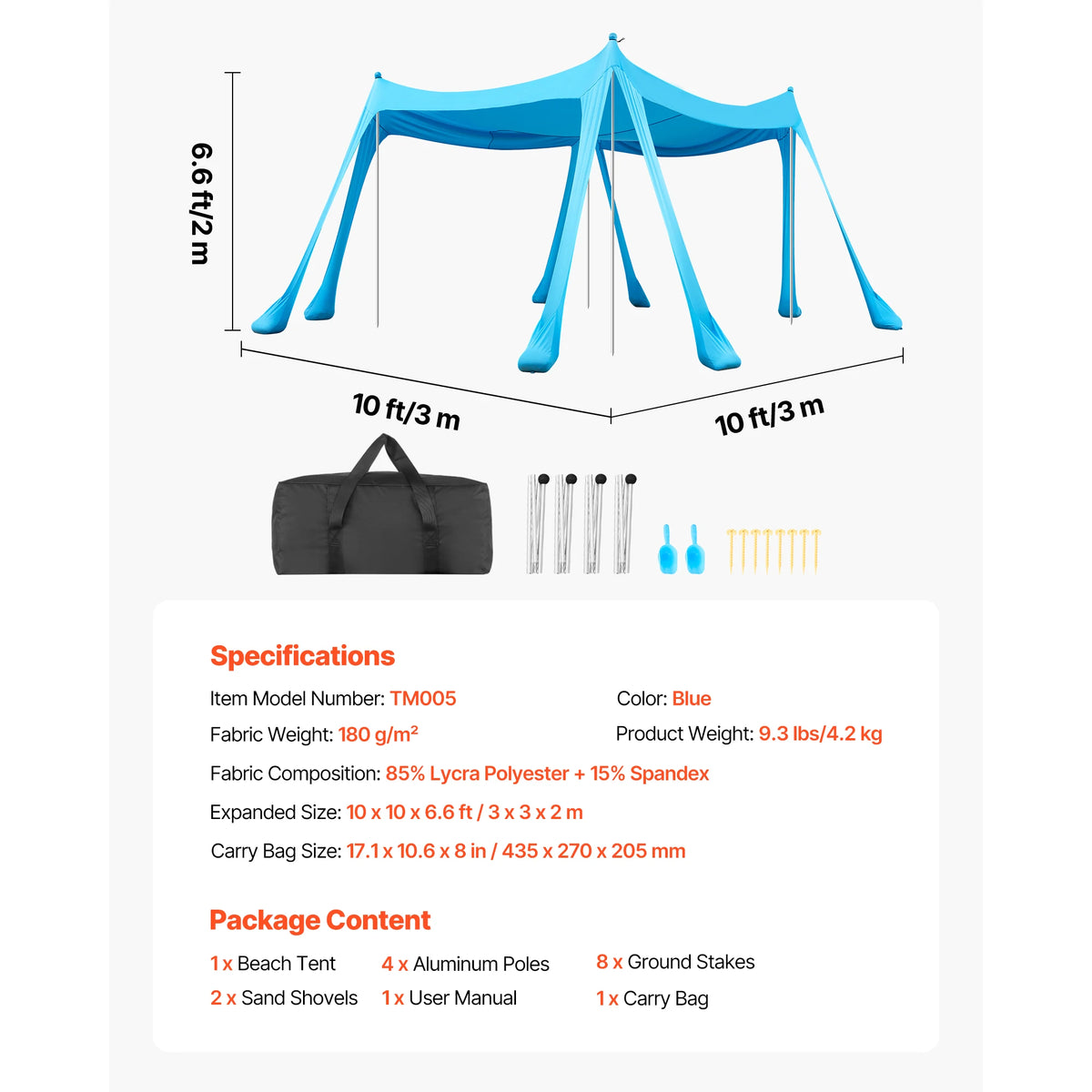 SucceBuy Beach Tent Sun Shelter UPF50+ Sun Protection Easy Pop Up Beach Canopy Portable Shade for Family Outings Camping Fishing