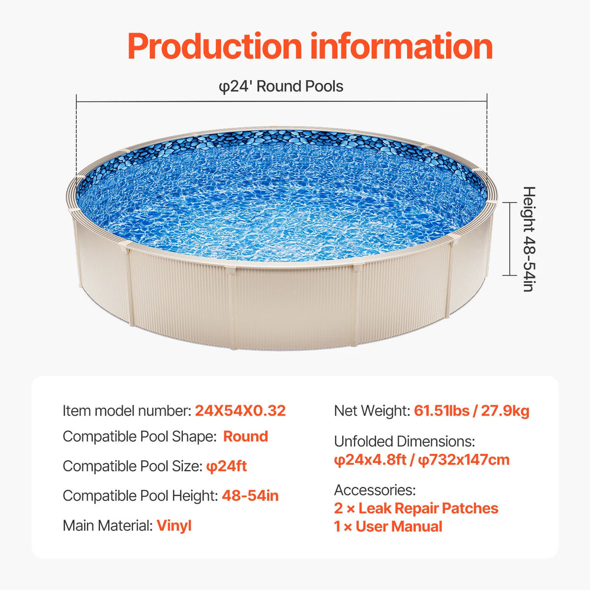 SucceBuy Pool Liner 18ft Round Swimming Pool Liner Standard Gauge Long Lasting Vinyl Pool Liner Overlap Style Liner Replacement