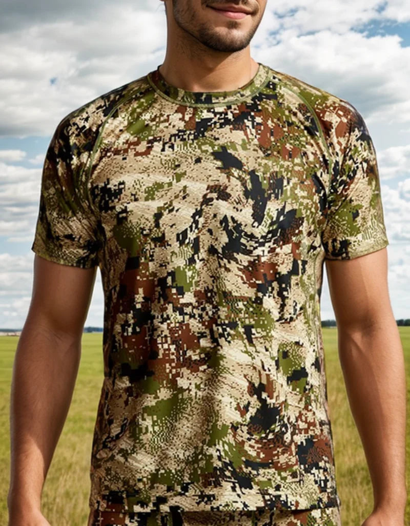 Men's Camo Printed Antibacterial Quick-Drying Short Sleeve T-Shirt for Summer Hunting Outdoor Wear