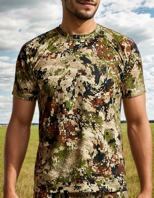 Men's Camo Printed Antibacterial Quick-Drying Short Sleeve T-Shirt for Summer Hunting Outdoor Wear