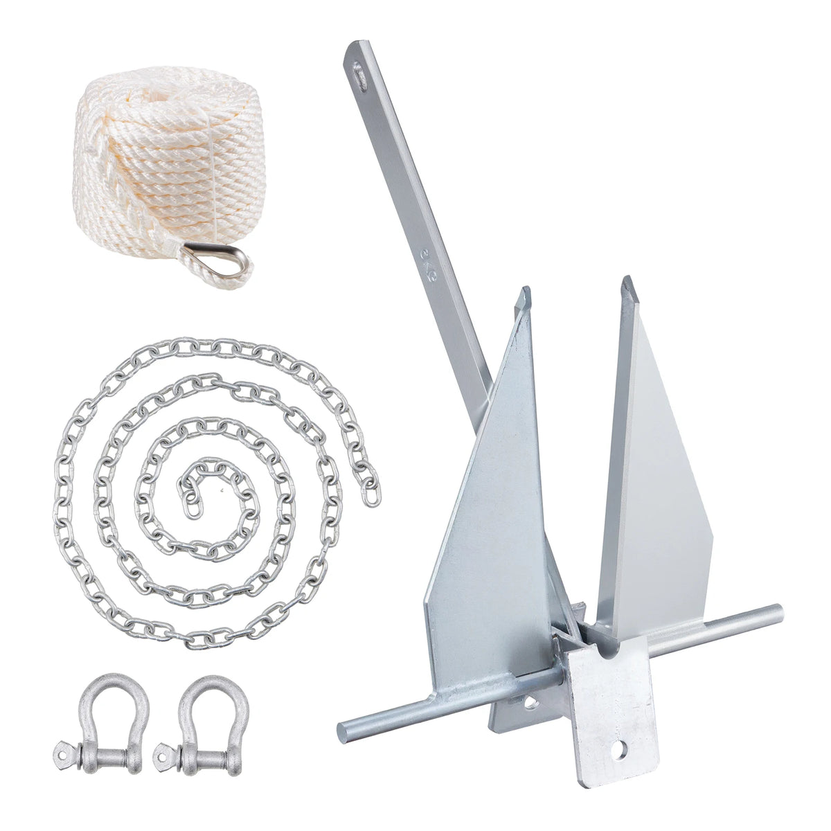 SucceBuy Fluke Style Anchor Kit, 13 LBS Hot-Dipped Galvanized Steel Fluke Anchor with 7.9' Chain 101' Rope and Two 0.4" Shackles