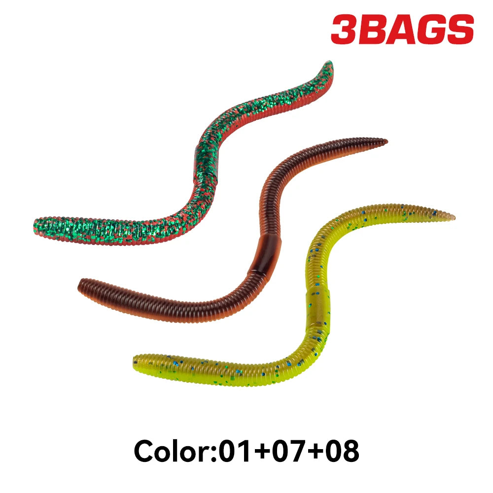 Kingdom 3Bags Set Slow Sinking Soft Bait Fishing Lures 1.8g 96mm & 2.8g 120mm Artificial Sea Worm Earthworm Swimbait for Bass Pike Trout Fishing
