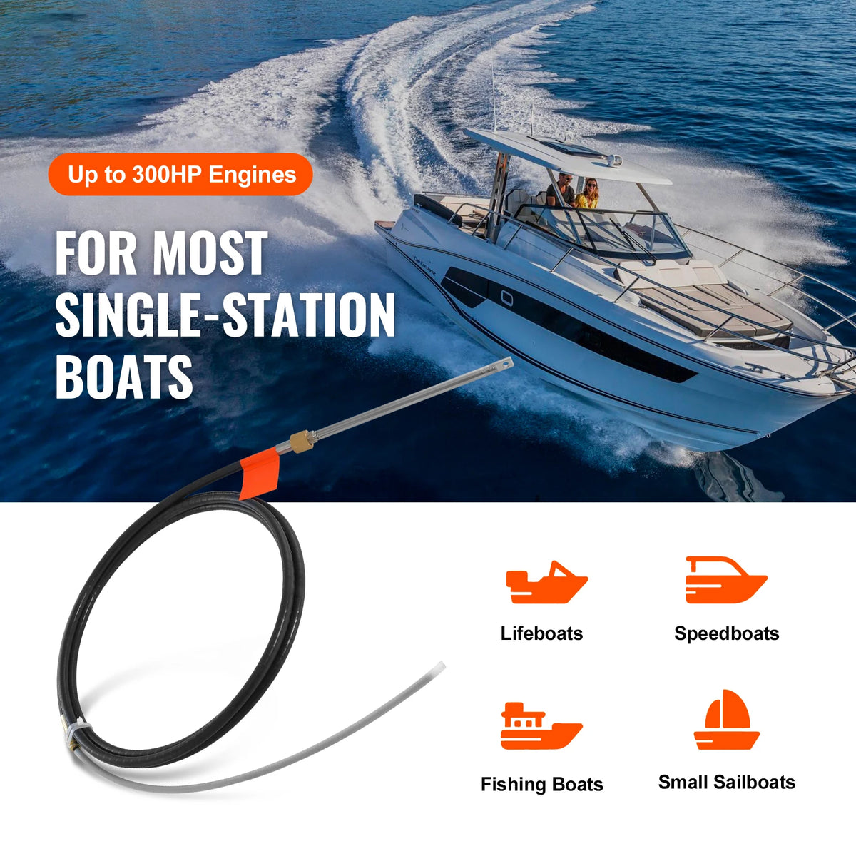 SucceBuy Boat Steering Cable 17 Feet Outboard Marine Rotary Steering Cable 1/2 Ton High Tensile Strength Universal Compatibility