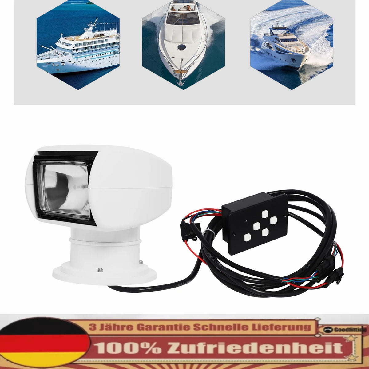 100w Spotlight Marine Remote Controlled Boat SearchLight 12v 360° Waterproof Degree Rotate Omnibearing Lighting Marine Spotlight