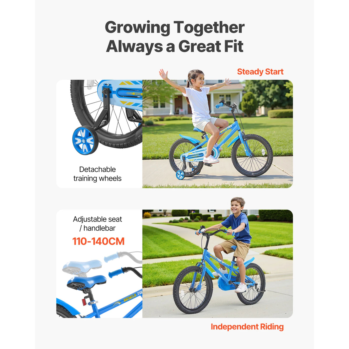 SucceBuy 14/16/18in Kids Bike BMX Style Children Bicycle with Training Wheels Toddler Bike for Boys & Girls Learning to Ride