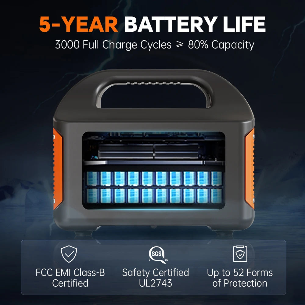 Gaiaray 300W 500W Portable Solar Generator 110V 460.8Wh LiFePO4 Battery  Power Station UPS Backup Power Bank  LED Light for Home Camping Outdoor Emergency Power