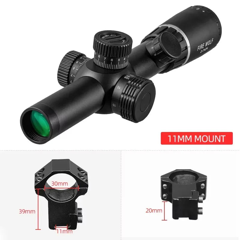 Fire Wolf 2-7X24 Tactical Scope Optical Scope Hunting 11mm 20mm Mounts Hunting Light Sight