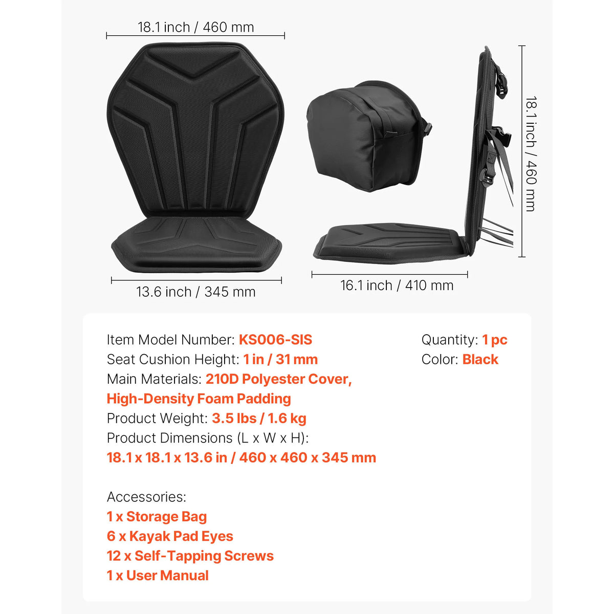 SucceBuy Kayak Seat Universal Paddle Board Seat with Back Support Sit-on-Top Padded Cushion with Bag & Adjustable Straps for SUP