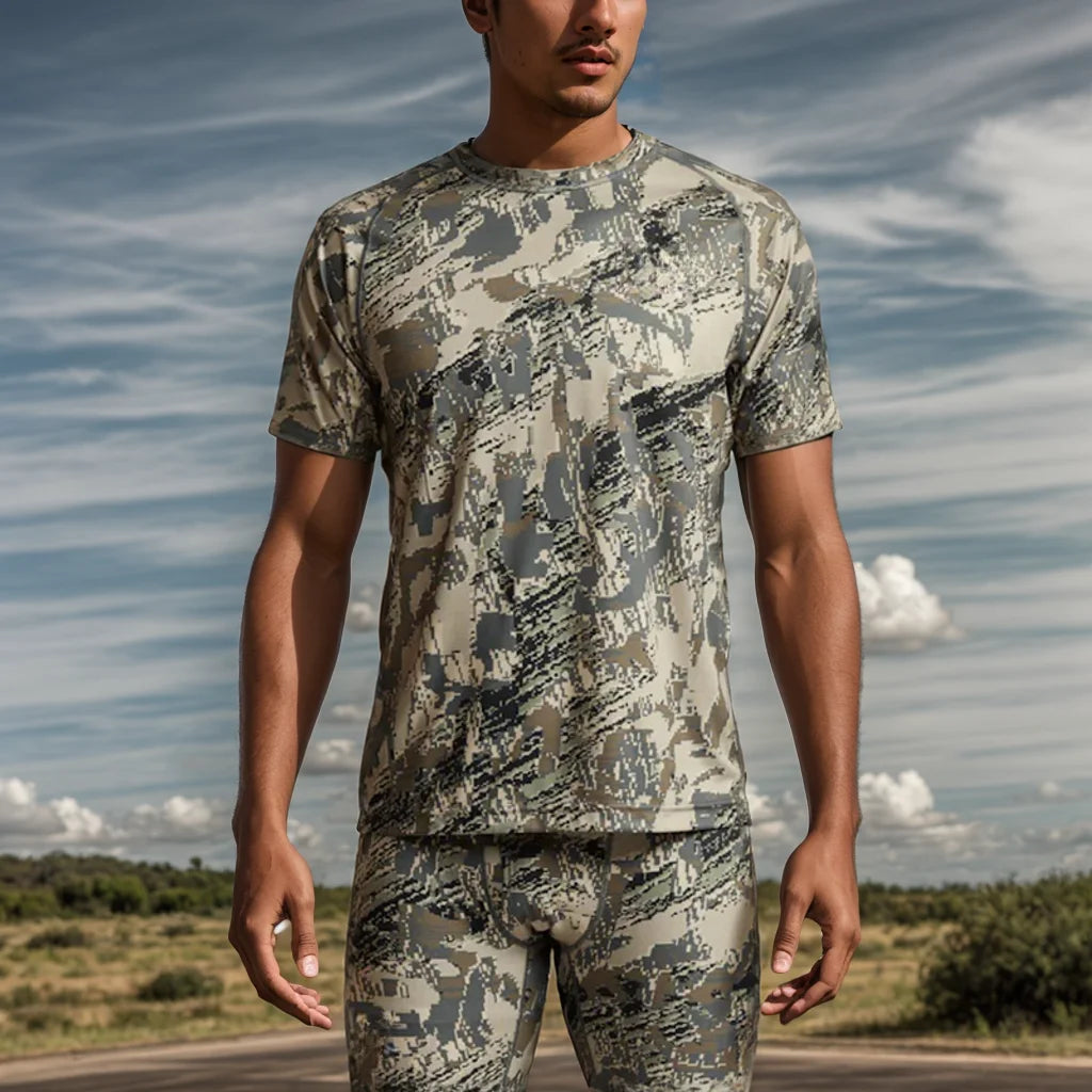 Men's Camo Printed Antibacterial Quick-Drying Short Sleeve T-Shirt for Summer Hunting Outdoor Wear