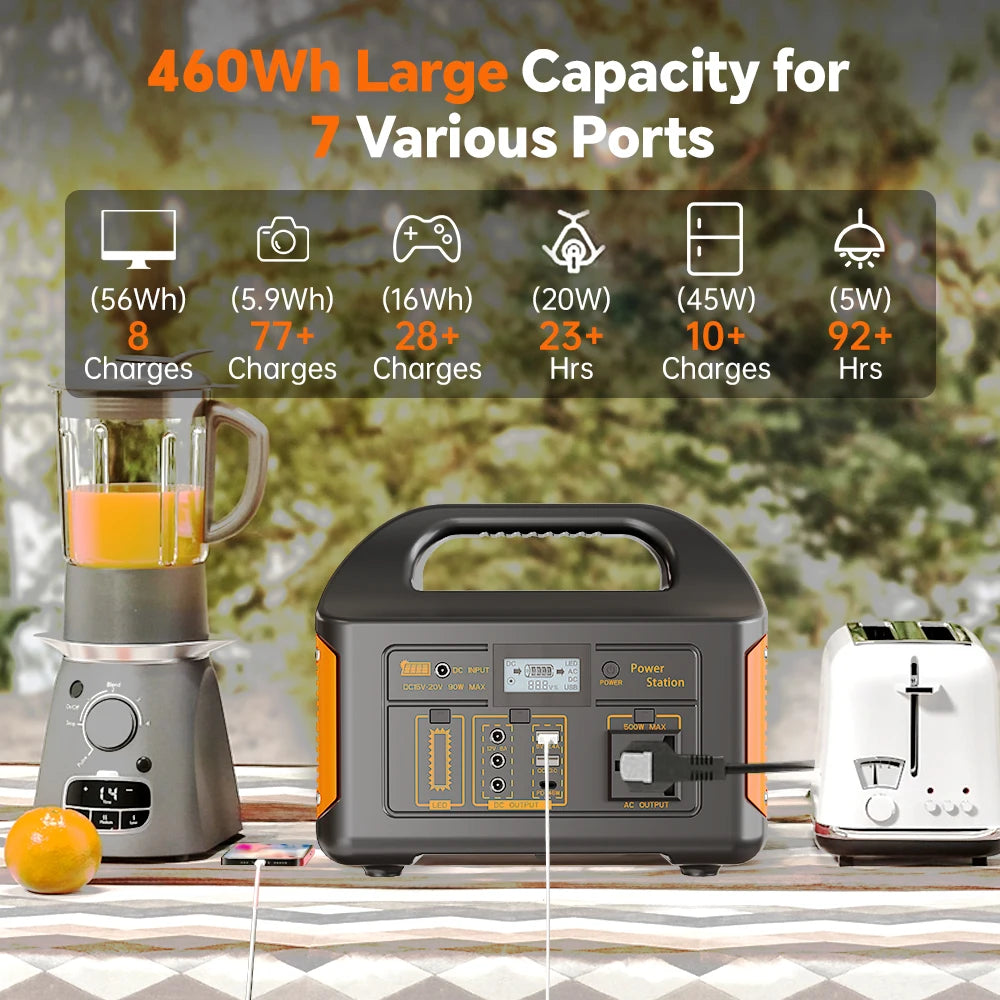 Gaiaray 300W 500W Portable Solar Generator 110V 460.8Wh LiFePO4 Battery  Power Station UPS Backup Power Bank  LED Light for Home Camping Outdoor Emergency Power