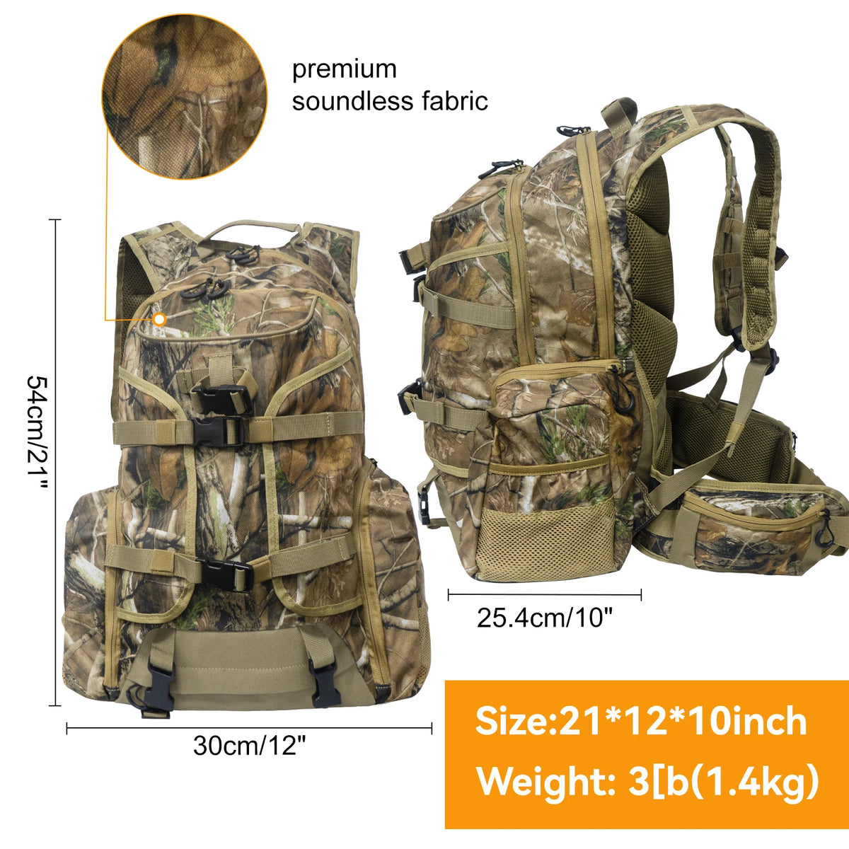 WESTTUNE Hunting Backpack Outdoor Hunting Pack with Rifle Holder Waterproof Camping Strategic Backpack for Bow Gun Carry System