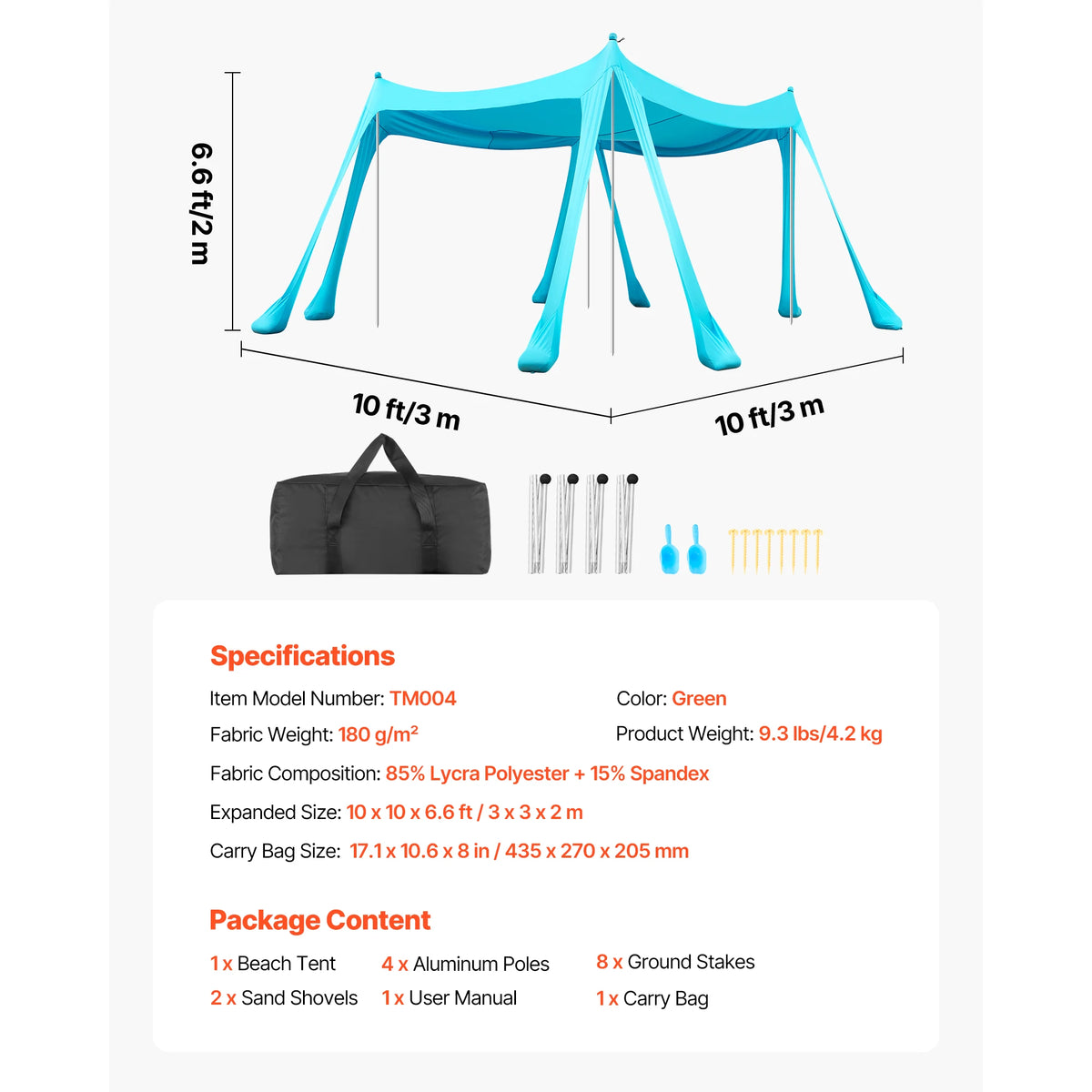 SucceBuy Beach Tent Sun Shelter UPF50+ Sun Protection Easy Pop Up Beach Canopy Portable Shade for Family Outings Camping Fishing