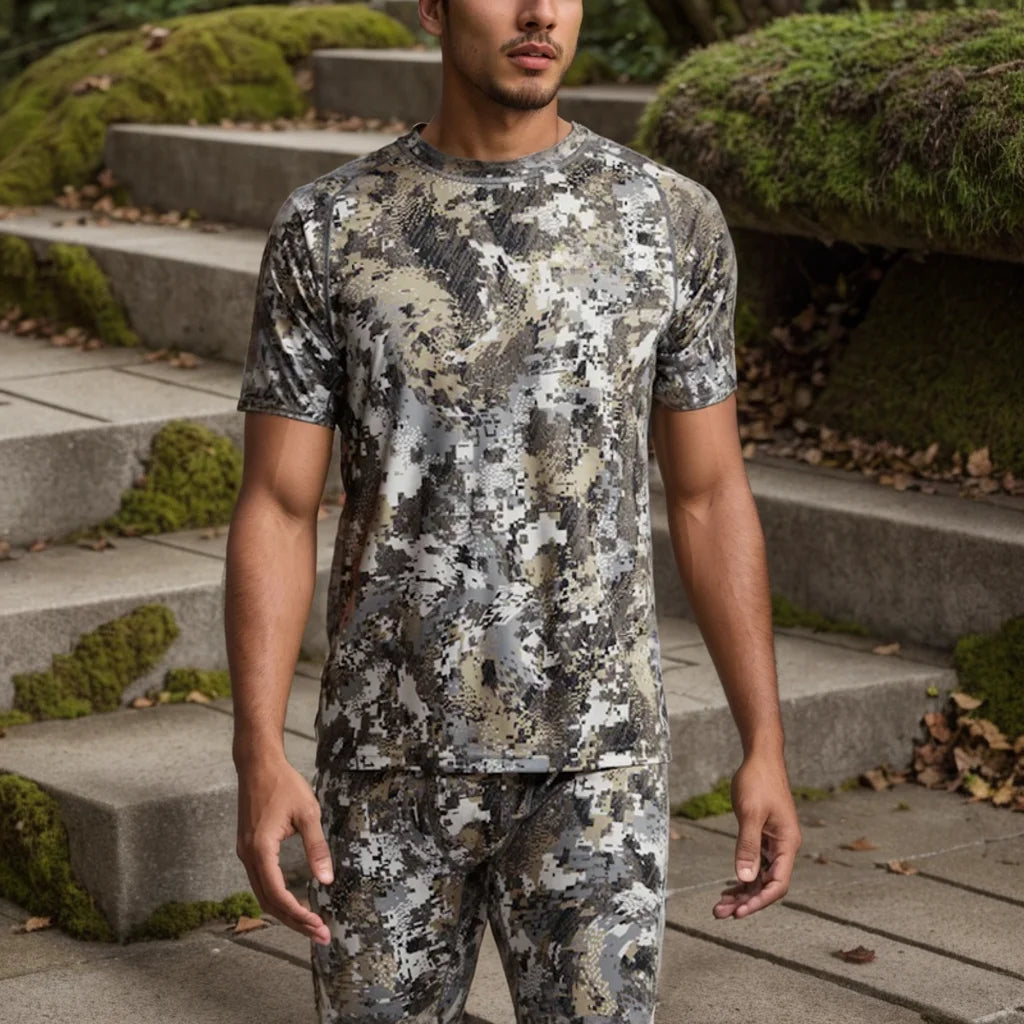 Men's Camo Printed Antibacterial Quick-Drying Short Sleeve T-Shirt for Summer Hunting Outdoor Wear