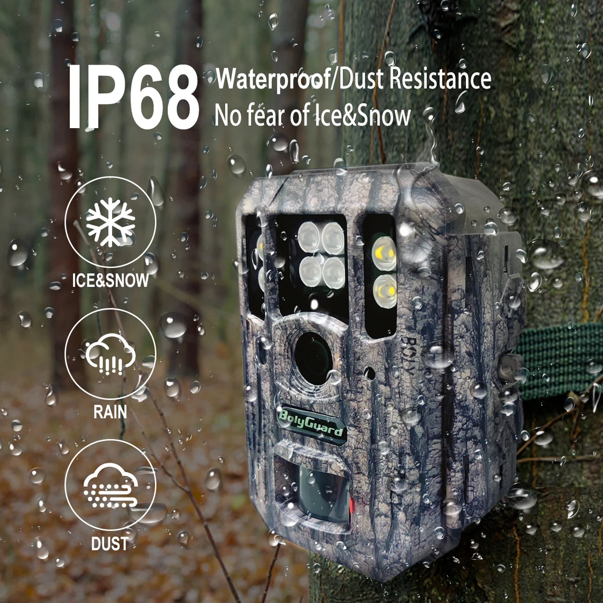 BolyGuard BG662-HQ Trail Camera 940nm Night Vision Invisible 4K Video 56MP Wildlife Hunting Game Camera Portable IP68 Waterproof
