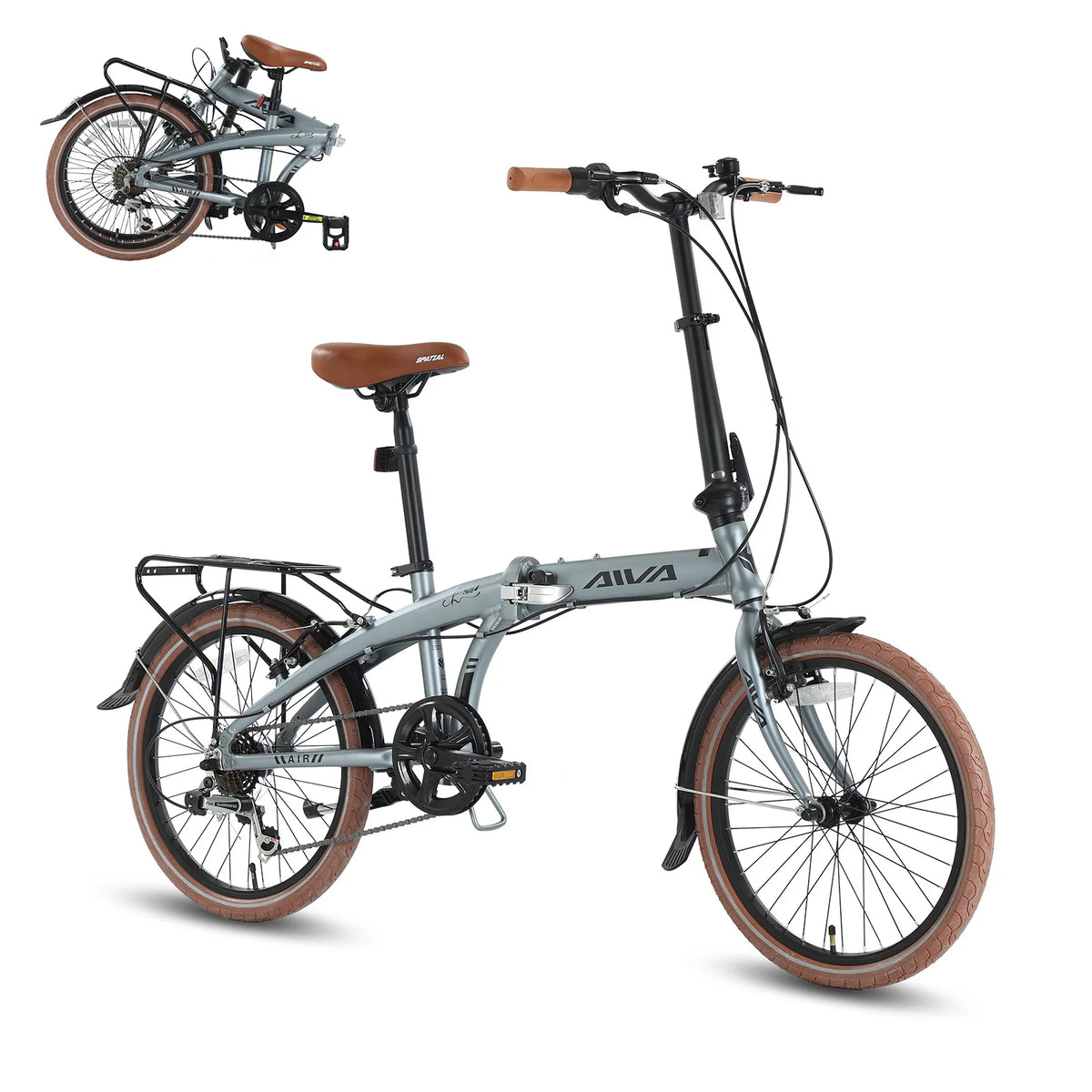 AIVA 20FD 20 Inch Folding Bike, 7 Speed City Bicycle for Teenagers and Adults, Lightweight Aluminum Frame, V-Brakes, Off-Road Tire