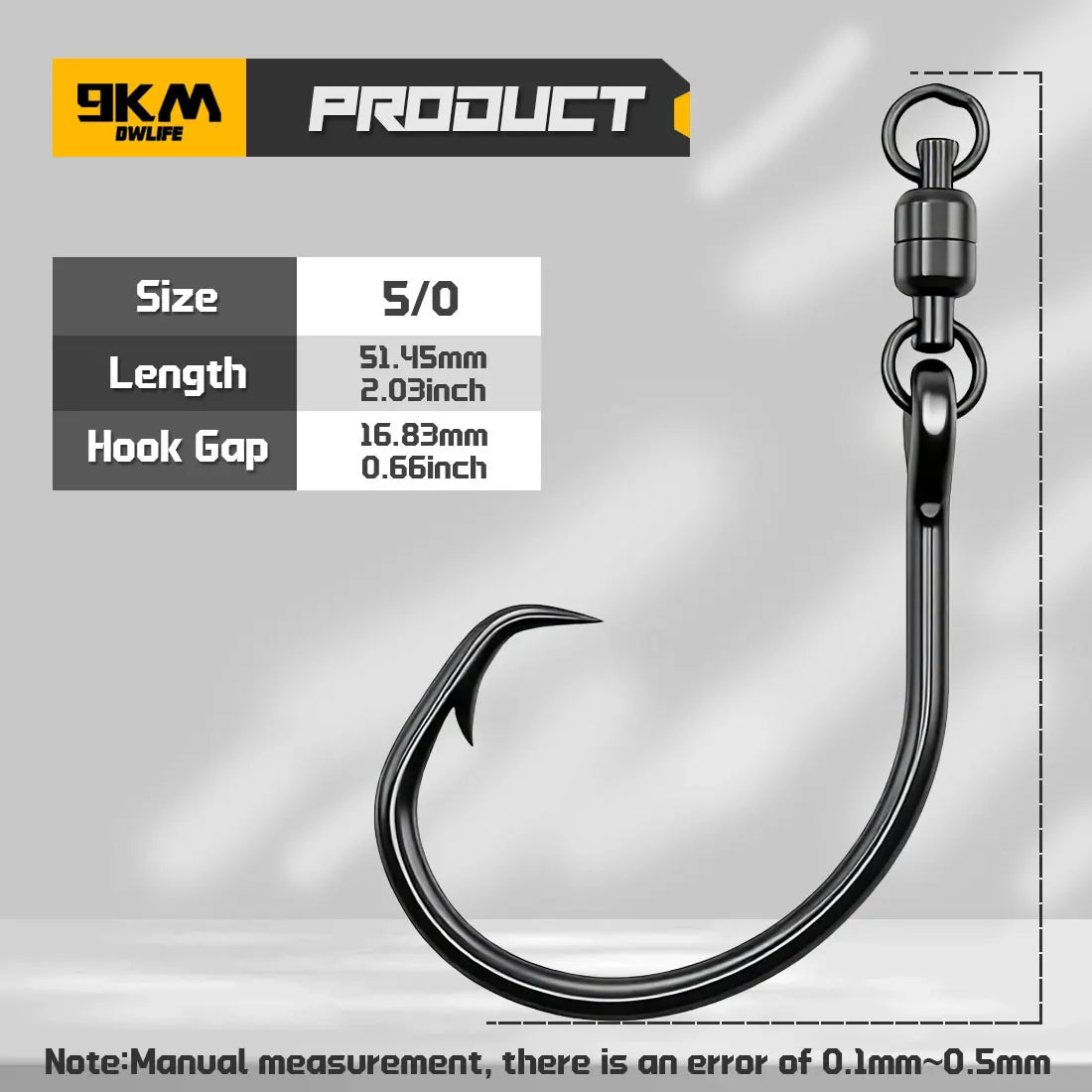 9KM 5Pcs Circle Hooks wiht Swivels, High Carbon Steel Extra Sharp for Freshwater Saltwater Big Game Fishing
