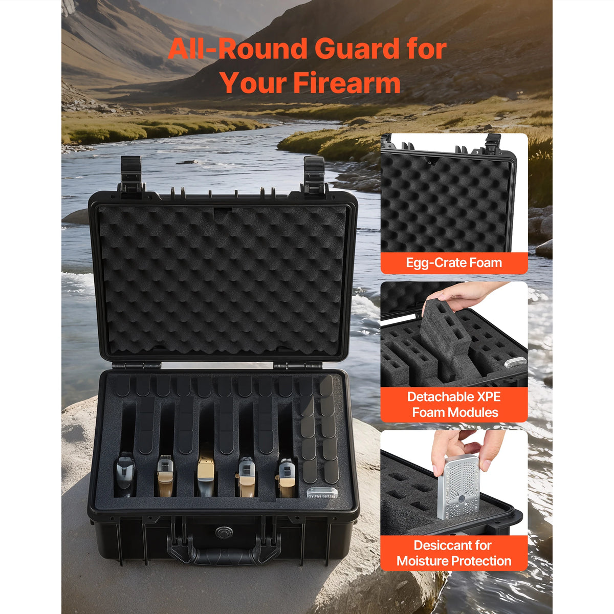 SucceBuy Hard Pistol Case Hard Gun Case with XPE Foam Lining Waterproof Pistol Box with Customizable Interior for Gun Lenses