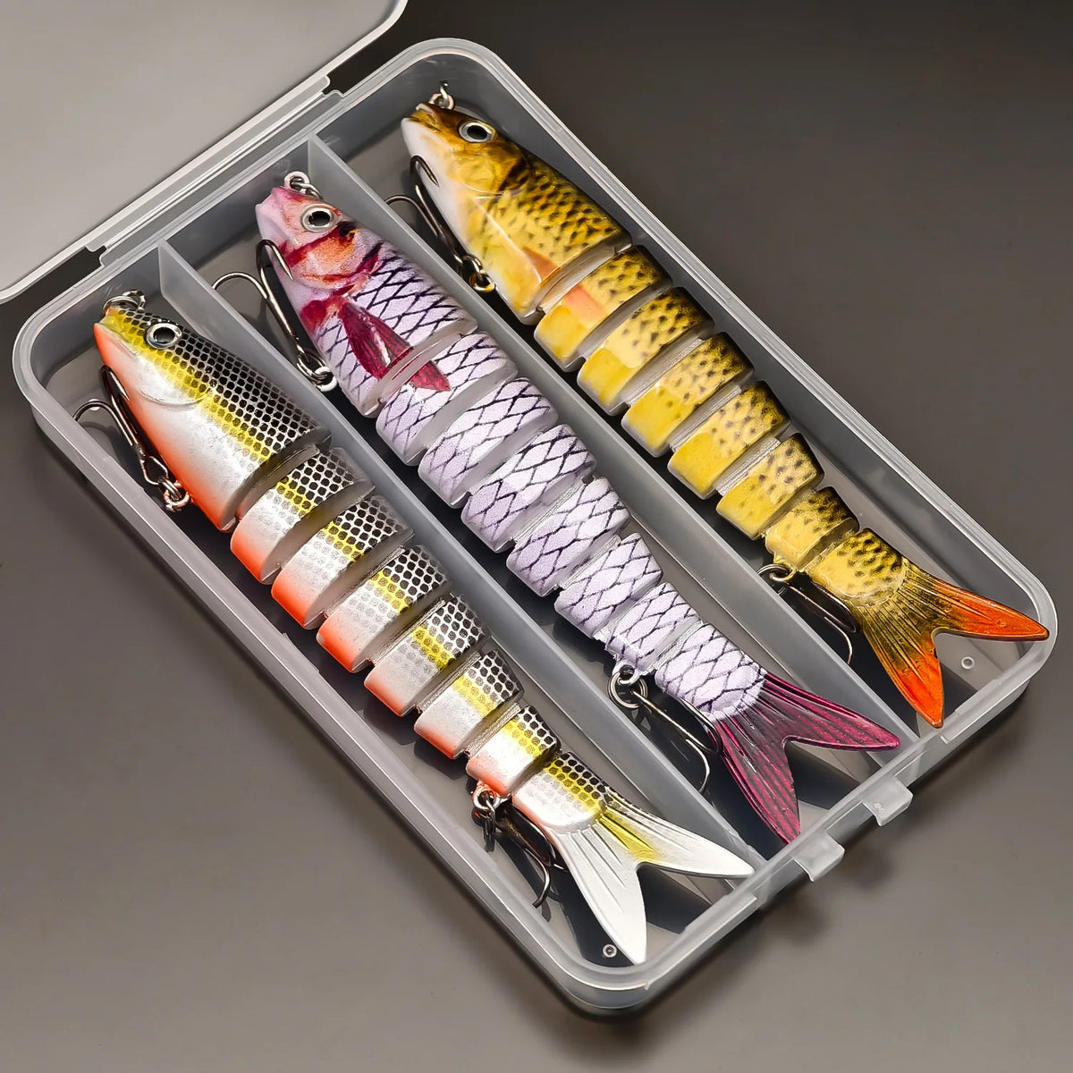 ANFS Fishing Lure kit of 3pcs with Lure Box, 8 Segment Multi Jointed Artificial Bait Slow Sinking Bionic Fishing Bait ,Cool Fishing Gear