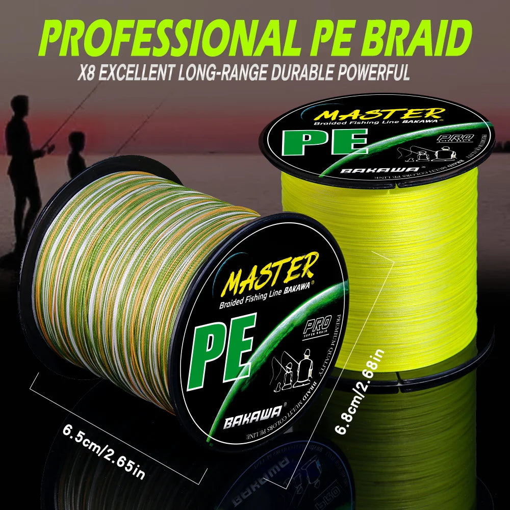 BAKAWA 300M 8-Strand Braided PE Fishing Line High Sensitivity Super Strong Saltwater Carp Fishing Line Good Power Long Casting