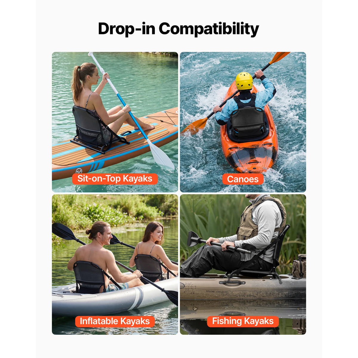 SucceBuy Kayak Seat 1 Pack with Adjustable Back Support Adjustable Straps Aluminum Alloy Frame  for Sit-on-Top Fishing Canoes